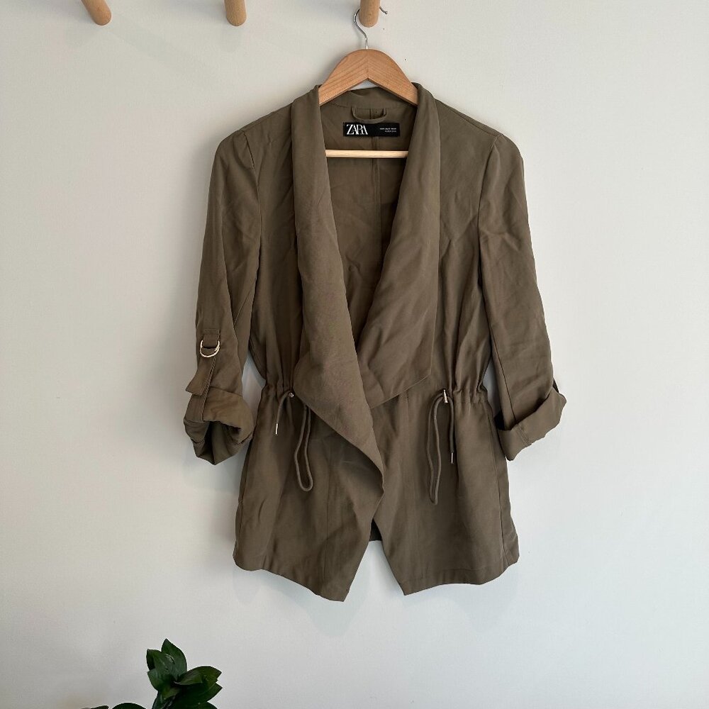 Zara Women's Utility Open Front Cardigan Jacket in Military Green, Size S
